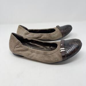AGL Attilio Giusti Leombruni Womens 37.5 Brown Snake Suede Leather Ballet Flats